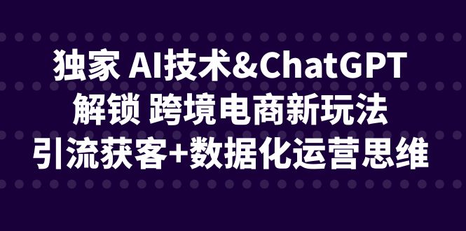[跨境电商]独家 AI技术&ChatGPT解锁 跨境电商新玩法，引流获客+数据化运营思维_网络创业-网赚项目-副业赚钱-信息差项目-互联网创业-资源整合-创业资讯-最新网赚课程金铲子项目