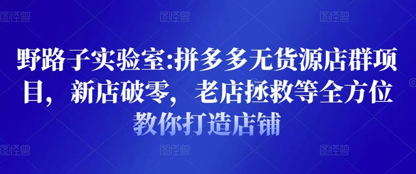 野路子实验室:拼多多无货源店群项目，新店破零，老店拯救等全方位教你打造店铺_网络创业-网赚项目-副业赚钱-信息差项目-互联网创业-资源整合-创业资讯-最新网赚课程金铲子项目
