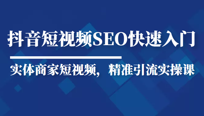 抖音短视频Seo搜索排名优化新手快速入门教程，实体商家短视频，精准引流实操课_网络创业-网赚项目-副业赚钱-信息差项目-互联网创业-资源整合-创业资讯-最新网赚课程金铲子项目