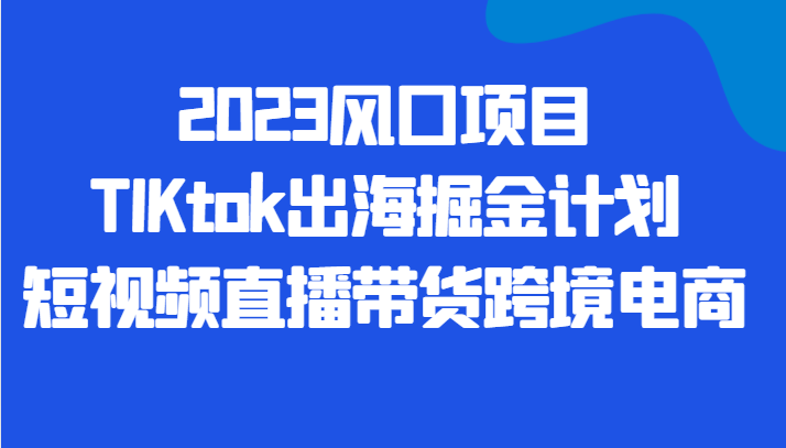 2023风口项目TIKtok出海掘金计划短视频直播带货跨境电商_网络创业-网赚项目-副业赚钱-信息差项目-互联网创业-资源整合-创业资讯-最新网赚课程金铲子项目