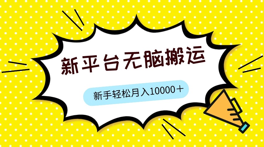 新平台用软件无脑搬运，月赚10000+，小白也能轻松上手_网络创业-网赚项目-副业赚钱-信息差项目-互联网创业-资源整合-创业资讯-最新网赚课程金铲子项目