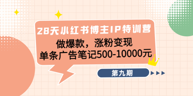 28天小红书博主IP特训营《第9期》做爆款，涨粉变现 单条广告笔记500-10000_网络创业-网赚项目-副业赚钱-信息差项目-互联网创业-资源整合-创业资讯-最新网赚课程金铲子项目