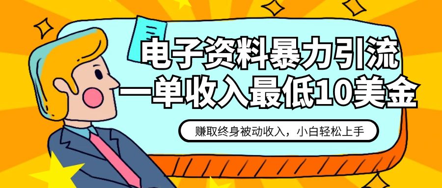 电子资料暴力引流，一单最低10美金，赚取终身被动收入，保姆级教程_网络创业-网赚项目-副业赚钱-信息差项目-互联网创业-资源整合-创业资讯-最新网赚课程金铲子项目