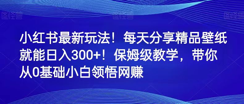 小红书最新玩法！每天分享精品壁纸就能日入300+！保姆级教学，带你从0领悟网赚_网络创业-网赚项目-副业赚钱-信息差项目-互联网创业-资源整合-创业资讯-最新网赚课程金铲子项目
