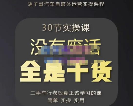 胡子哥·汽车自媒体运营实操课，汽车新媒体二手车短视频运营教程-价值8888元_网络创业-网赚项目-副业赚钱-信息差项目-互联网创业-资源整合-创业资讯-最新网赚课程金铲子项目