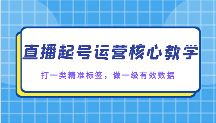 直播起号运营核心教学，打一类精准标签，做一级有效数据_网络创业-网赚项目-副业赚钱-信息差项目-互联网创业-资源整合-创业资讯-最新网赚课程金铲子项目