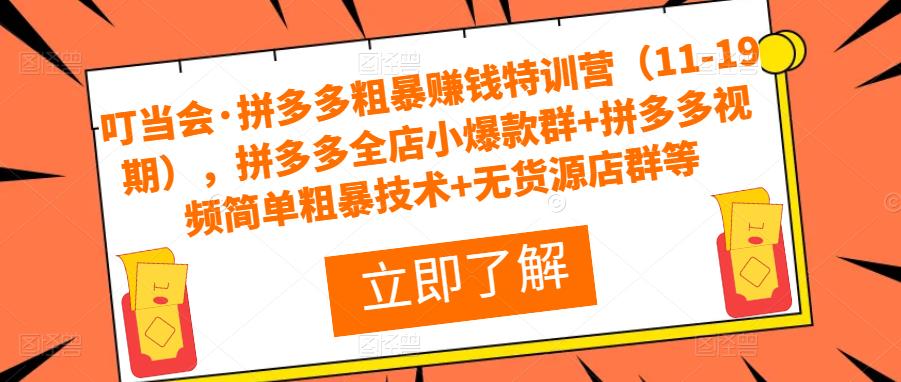 叮当会·拼多多粗暴赚钱特训营（11-19期），拼多多全店小爆款群+拼多多视频简单粗暴技术+无货源店群等_网络创业-网赚项目-副业赚钱-信息差项目-互联网创业-资源整合-创业资讯-最新网赚课程金铲子项目