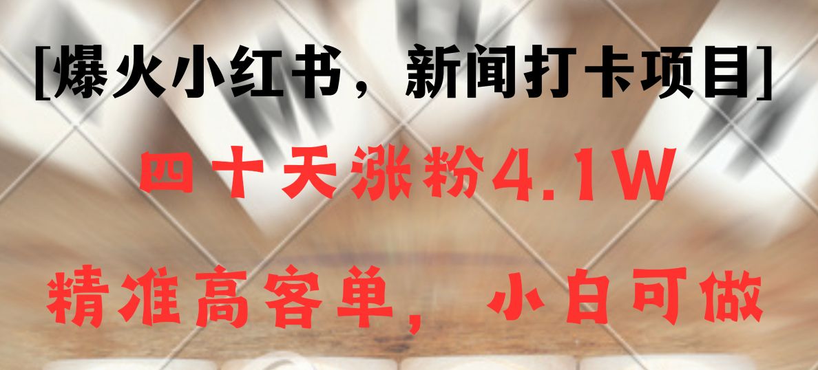 新闻打卡项目，小红书40天涨粉4.1w，高客单精准粉，变现能力超强_网络创业-网赚项目-副业赚钱-信息差项目-互联网创业-资源整合-创业资讯-最新网赚课程金铲子项目