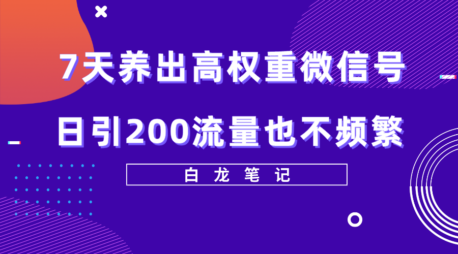 （5630期）7天养出高权重微信号，日引200流量也不频繁，方法价值3680元_网络创业-网赚项目-副业赚钱-信息差项目-互联网创业-资源整合-创业资讯-最新网赚课程金铲子项目