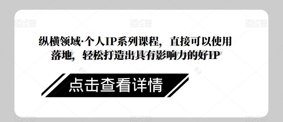 纵横领域·个人IP系列课程，直接可以使用落地，轻松打造出具有影响力的好IP_网络创业-网赚项目-副业赚钱-信息差项目-互联网创业-资源整合-创业资讯-最新网赚课程金铲子项目