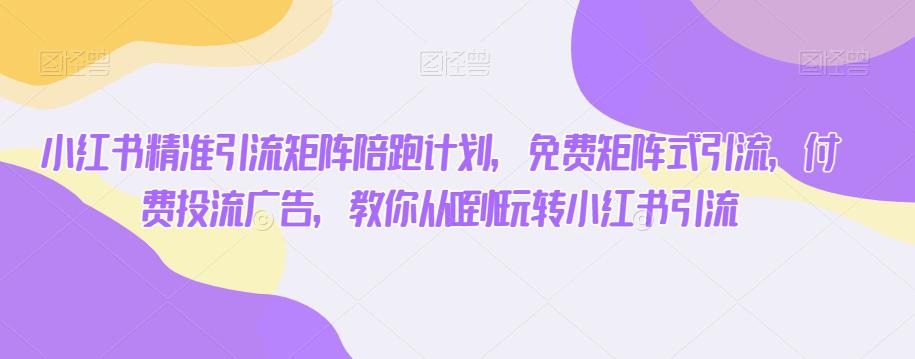 小红书精准引流矩阵陪跑计划，免费矩阵式引流，付费投流广告，教你从0到1玩转小红书引流_网络创业-网赚项目-副业赚钱-信息差项目-互联网创业-资源整合-创业资讯-最新网赚课程金铲子项目
