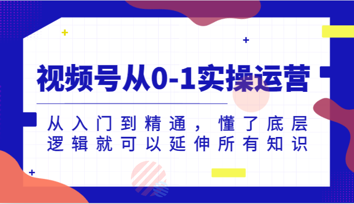 视频号从0-1实操运营，从入门到精通，懂了底层逻辑就可以延伸所有知识（更新2024.7）_网络创业-网赚项目-副业赚钱-信息差项目-互联网创业-资源整合-创业资讯-最新网赚课程金铲子项目