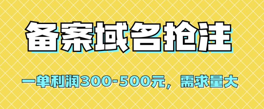 【全网首发】备案域名抢注，一单利润300-500元，需求量大_网络创业-网赚项目-副业赚钱-信息差项目-互联网创业-资源整合-创业资讯-最新网赚课程金铲子项目