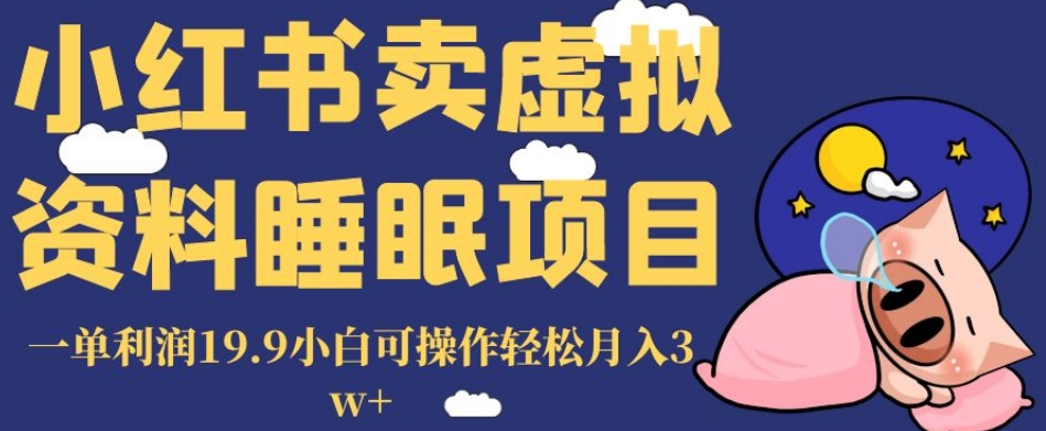小红书卖虚拟资料睡眠项目，一单利润19.9小白可操作轻松月入3w+【揭秘】_网络创业-网赚项目-副业赚钱-信息差项目-互联网创业-资源整合-创业资讯-最新网赚课程金铲子项目