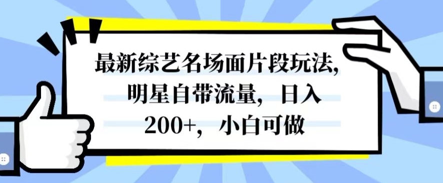 最新综艺名场面片段玩法，明星自带流量，日入200+，小白可做【揭秘】_网络创业-网赚项目-副业赚钱-信息差项目-互联网创业-资源整合-创业资讯-最新网赚课程金铲子项目