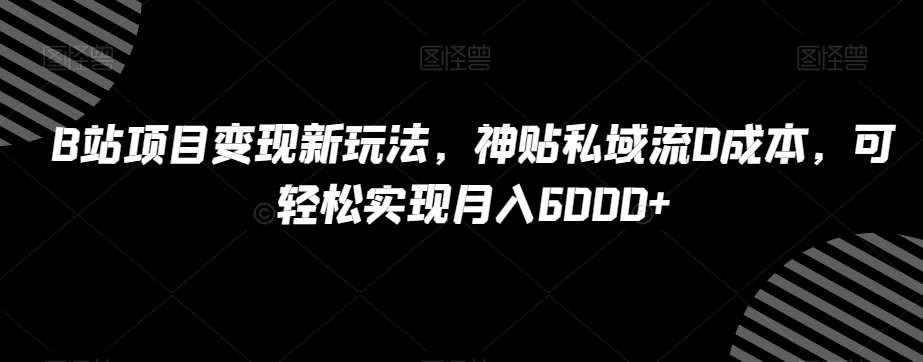 B站项目变现新玩法，神贴私域流0成本，可轻松实现月入6000+【揭秘】_网络创业-网赚项目-副业赚钱-信息差项目-互联网创业-资源整合-创业资讯-最新网赚课程金铲子项目