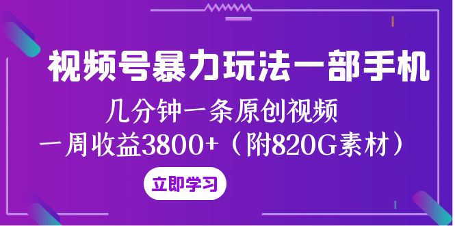 （8017期）视频号暴力玩法一部手机 几分钟一条原创视频 一周收益3800+（附820G素材）_网络创业-网赚项目-副业赚钱-信息差项目-互联网创业-资源整合-创业资讯-最新网赚课程金铲子项目