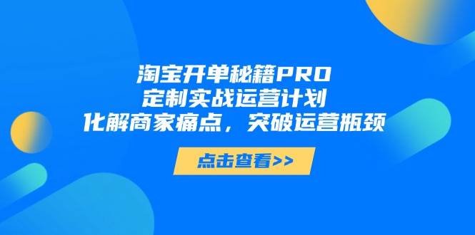淘宝开单秘籍PRO，定制实战运营计划，化解商家痛点，突破运营瓶颈_网络创业-网赚项目-副业赚钱-信息差项目-互联网创业-资源整合-创业资讯-最新网赚课程金铲子项目