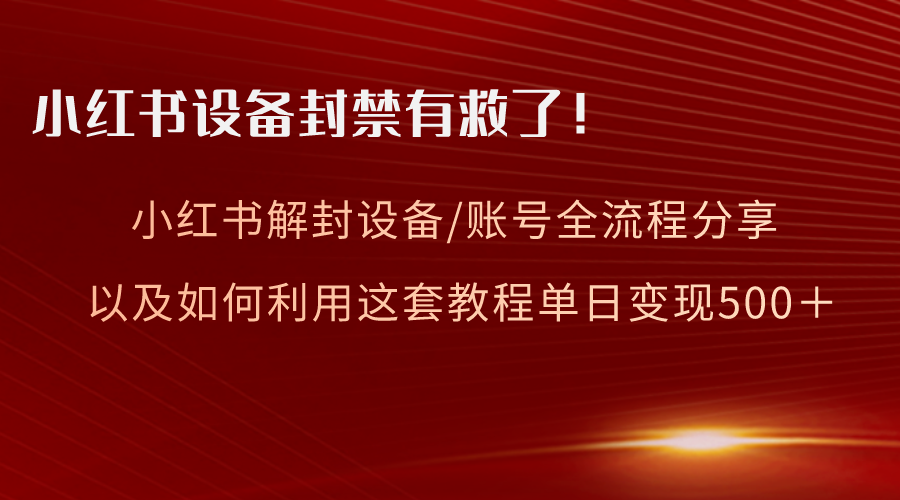 （8441期）小红书设备及账号解封全流程分享，亲测有效，以及如何利用教程变现_网络创业-网赚项目-副业赚钱-信息差项目-互联网创业-资源整合-创业资讯-最新网赚课程金铲子项目
