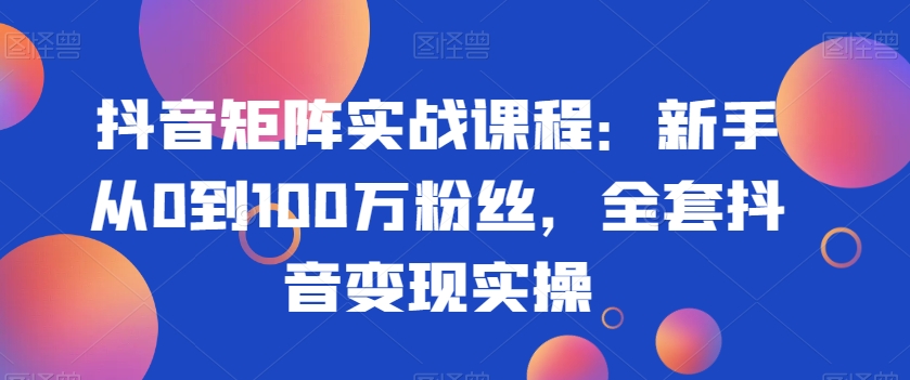 抖音矩阵实战课程：新手从0到100万粉丝，全套抖音变现实操_网络创业-网赚项目-副业赚钱-信息差项目-互联网创业-资源整合-创业资讯-最新网赚课程金铲子项目