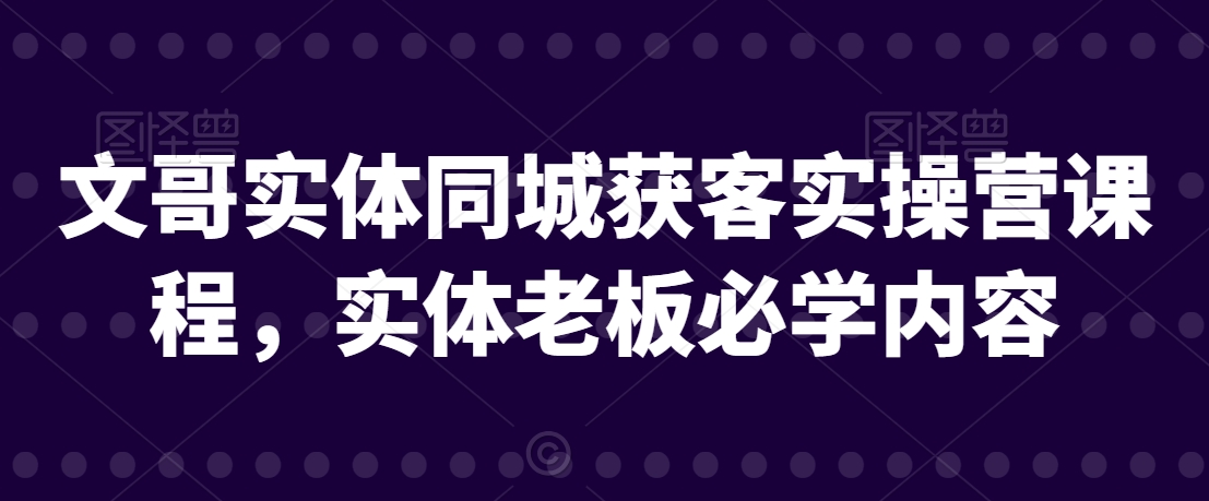 文哥实体同城获客实操营课程，实体老板必学内容_网络创业-网赚项目-副业赚钱-信息差项目-互联网创业-资源整合-创业资讯-最新网赚课程金铲子项目