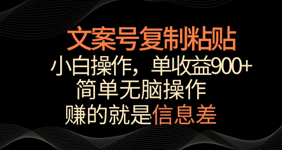 文案号掘金，简单复制粘贴，小白操作，单作品收益900+_网络创业-网赚项目-副业赚钱-信息差项目-互联网创业-资源整合-创业资讯-最新网赚课程金铲子项目