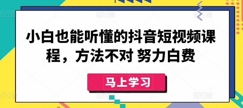 小白也能听懂的抖音短视频课程，方法不对 努力白费_网络创业-网赚项目-副业赚钱-信息差项目-互联网创业-资源整合-创业资讯-最新网赚课程金铲子项目