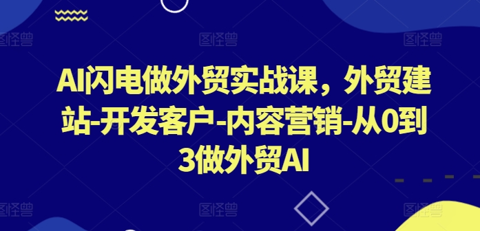 AI闪电做外贸实战课，​外贸建站-开发客户-内容营销-从0到3做外贸AI_网络创业-网赚项目-副业赚钱-信息差项目-互联网创业-资源整合-创业资讯-最新网赚课程金铲子项目