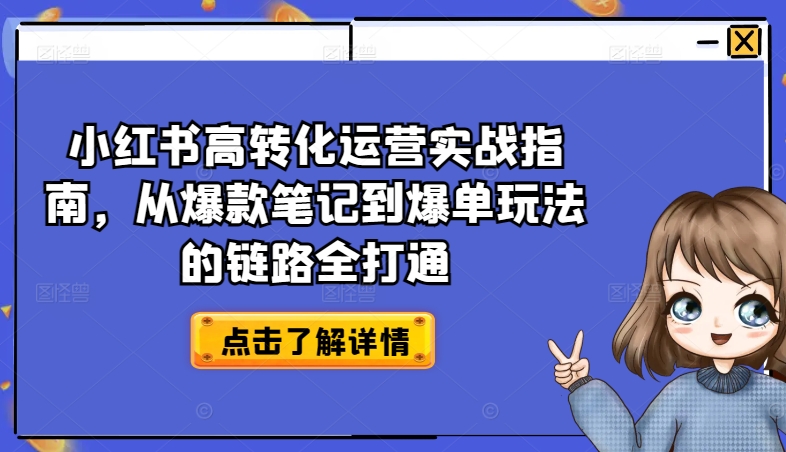 小红书高转化运营实战指南，从爆款笔记到爆单玩法的链路全打通_网络创业-网赚项目-副业赚钱-信息差项目-互联网创业-资源整合-创业资讯-最新网赚课程金铲子项目