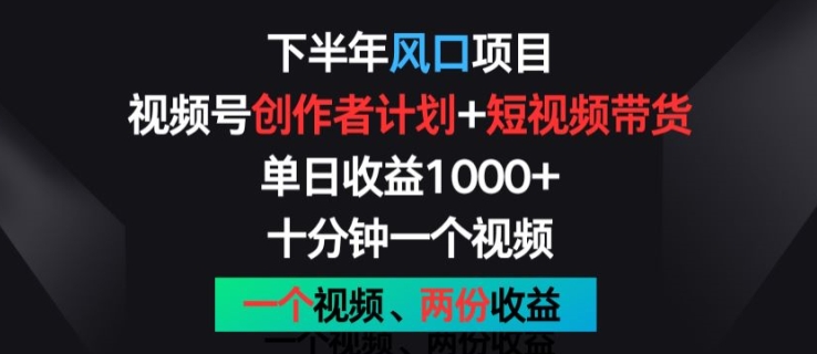 下半年风口项目，视频号创作者计划+视频带货，一个视频两份收益，十分钟一个视频_网络创业-网赚项目-副业赚钱-信息差项目-互联网创业-资源整合-创业资讯-最新网赚课程金铲子项目