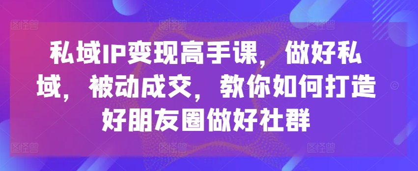 私域IP变现高手课，做好私域，被动成交，教你如何打造好朋友圈做好社群_网络创业-网赚项目-副业赚钱-信息差项目-互联网创业-资源整合-创业资讯-最新网赚课程金铲子项目
