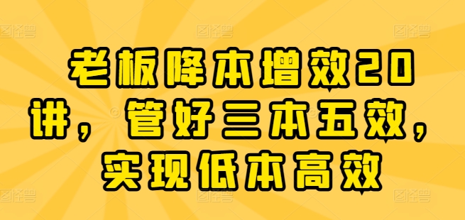 老板降本增效20讲，管好三本五效，实现低本高效_网络创业-网赚项目-副业赚钱-信息差项目-互联网创业-资源整合-创业资讯-最新网赚课程金铲子项目