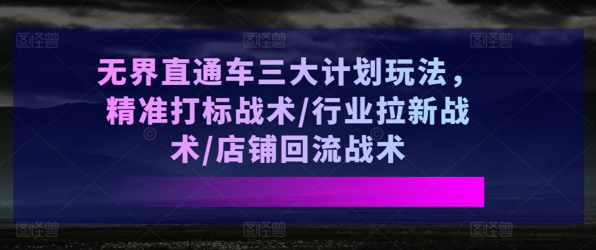 无界直通车三大计划玩法，精准打标战术/行业拉新战术/店铺回流战术_网络创业-网赚项目-副业赚钱-信息差项目-互联网创业-资源整合-创业资讯-最新网赚课程金铲子项目