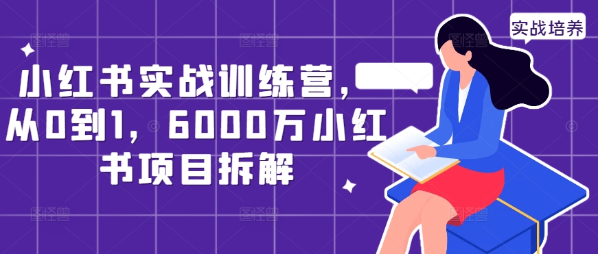 小红书实战训练营，从0到1，6000万小红书项目拆解_网络创业-网赚项目-副业赚钱-信息差项目-互联网创业-资源整合-创业资讯-最新网赚课程金铲子项目