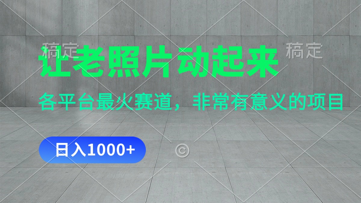 （11671期）让老照片动起来，一天变现1000+，各平台最火赛道，看完就会_网络创业-网赚项目-副业赚钱-信息差项目-互联网创业-资源整合-创业资讯-最新网赚课程金铲子项目