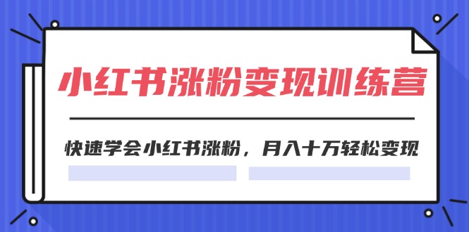 （11762期）2024小红书涨粉变现训练营，快速学会小红书涨粉，月入十万轻松变现(40节)_网络创业-网赚项目-副业赚钱-信息差项目-互联网创业-资源整合-创业资讯-最新网赚课程金铲子项目