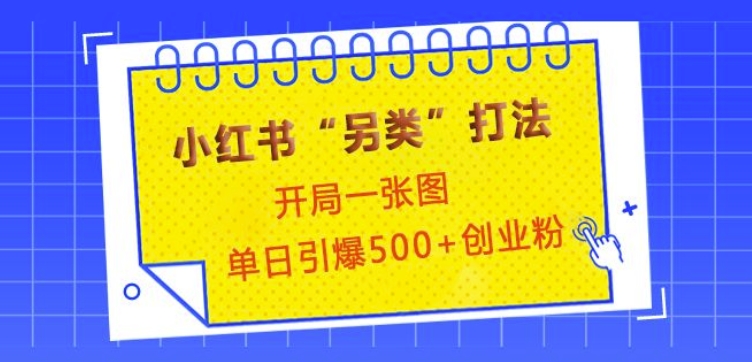 小红书“另类”打法，开局一张图，单日引爆500+精准创业粉_网络创业-网赚项目-副业赚钱-信息差项目-互联网创业-资源整合-创业资讯-最新网赚课程金铲子项目
