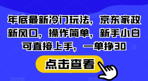 年底最新冷门玩法，京东家政新风口，操作简单，新手小白可直接上手，一单挣30_网络创业-网赚项目-副业赚钱-信息差项目-互联网创业-资源整合-创业资讯-最新网赚课程金铲子项目