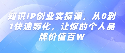 知识IP创业实操课，从0到1快速孵化，让你的个人品牌价值百W_网络创业-网赚项目-副业赚钱-信息差项目-互联网创业-资源整合-创业资讯-最新网赚课程金铲子项目