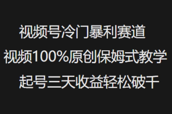 视频号冷门暴利赛道视频100%原创保姆式教学起号三天收益轻松破千_网络创业-网赚项目-副业赚钱-信息差项目-互联网创业-资源整合-创业资讯-最新网赚课程金铲子项目