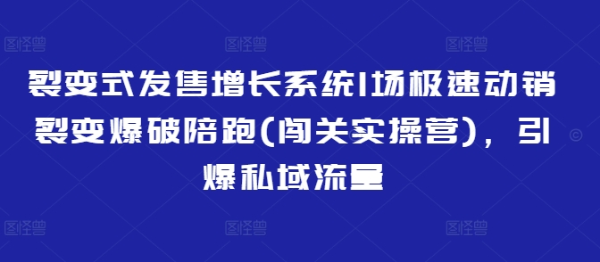 裂变式发售增长系统1场极速动销裂变爆破陪跑(闯关实操营)，引爆私域流量_网络创业-网赚项目-副业赚钱-信息差项目-互联网创业-资源整合-创业资讯-最新网赚课程金铲子项目