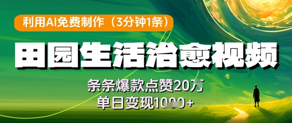 利用AI免费制作田园生活治愈视频，条条爆款点赞20W，单日变现几张_网络创业-网赚项目-副业赚钱-信息差项目-互联网创业-资源整合-创业资讯-最新网赚课程金铲子项目