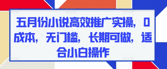 五月份小说高效推广实操，0成本，无门槛，长期可做，适合小白操作_网络创业-网赚项目-副业赚钱-信息差项目-互联网创业-资源整合-创业资讯-最新网赚课程金铲子项目