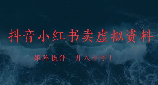 抖音小红书卖虚拟资料，市场需求一直存在，矩阵操作，月入1w+_网络创业-网赚项目-副业赚钱-信息差项目-互联网创业-资源整合-创业资讯-最新网赚课程金铲子项目