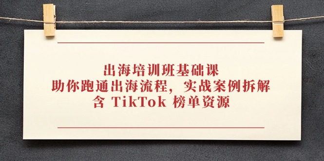 （14555期）出海培训班基础课，助你跑通出海流程，实战案例拆解，含 TikTok 榜单资源_网络创业-网赚项目-副业赚钱-信息差项目-互联网创业-资源整合-创业资讯-最新网赚课程金铲子项目