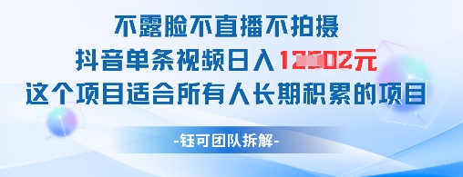 不露脸不直播不拍摄抖音单条视频日入1k+这个项目适合所有人长期积累的项目_网络创业-网赚项目-副业赚钱-信息差项目-互联网创业-资源整合-创业资讯-最新网赚课程金铲子项目