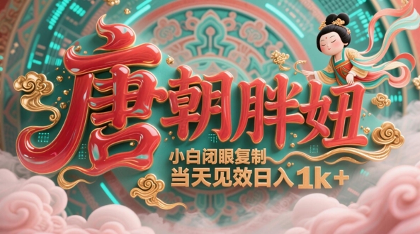 用AI克隆“唐朝胖妞”日更3条，平台疯狂推流，小白闭眼复制，当天见效，日入1k+_网络创业-网赚项目-副业赚钱-信息差项目-互联网创业-资源整合-创业资讯-最新网赚课程金铲子项目