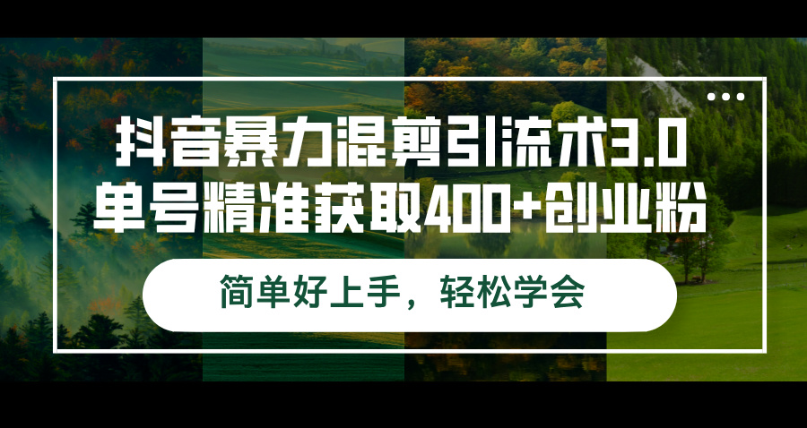 （12630期）抖音暴力混剪引流术3.0单号精准获取创业粉简单好上手，学会_免费分享网络创业,副业,信息差项目的老牌资源整合平台！金铲子项目
