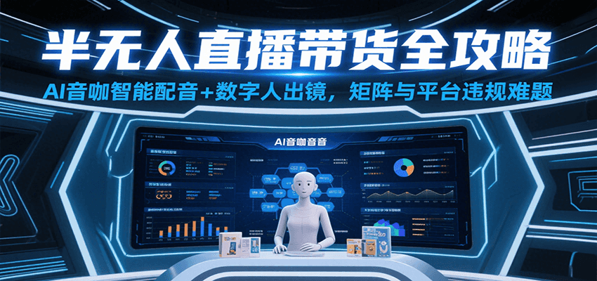 半无人直播带货全攻略：AI音咖智能配音数字人出镜，解决账号矩阵与平台违规难题_免费分享网络创业,副业,信息差项目的老牌资源整合平台！金铲子项目