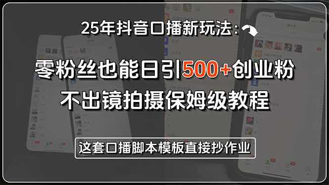 （15384期）25年抖音口播新玩法：零粉丝也能日引创业粉，不出镜拍摄保姆级教程…_免费分享网络创业,副业,信息差项目的老牌资源整合平台！金铲子项目